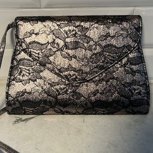Neiman Marcus Silver with Black Lace Shoulder Bag
